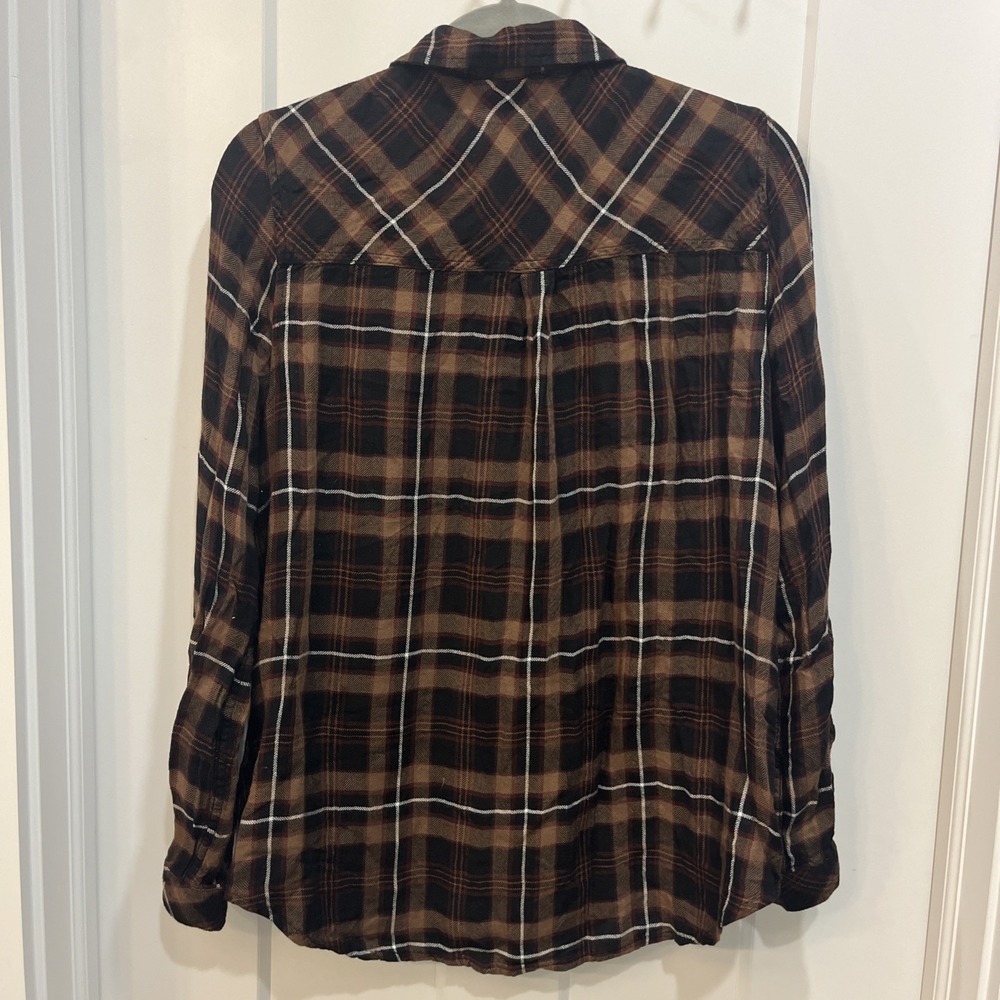 Beach Lunch Lounge Women's Button Down Shirt Brushed Flannel Brown Size Large - Picture 7 of 9